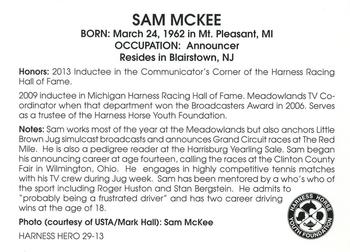 2013 Harness Heroes #29 Sam McKee Back